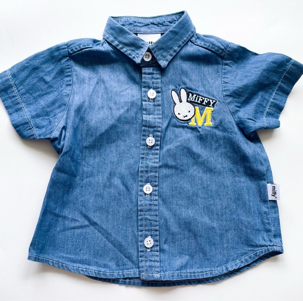 Baby Boy's Miffy Denim Button Down Short Sleeve Shirt Size 6 Months